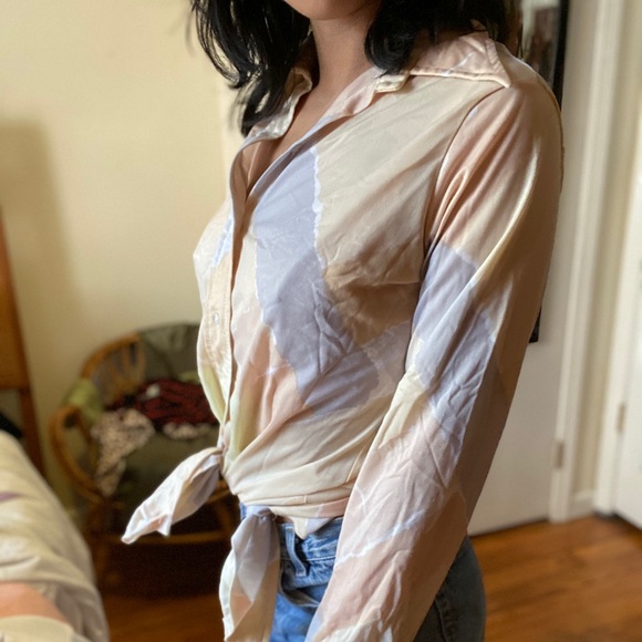 Rare Vintage 70s Sheer Pastel Blouse - Picture 2 of 8